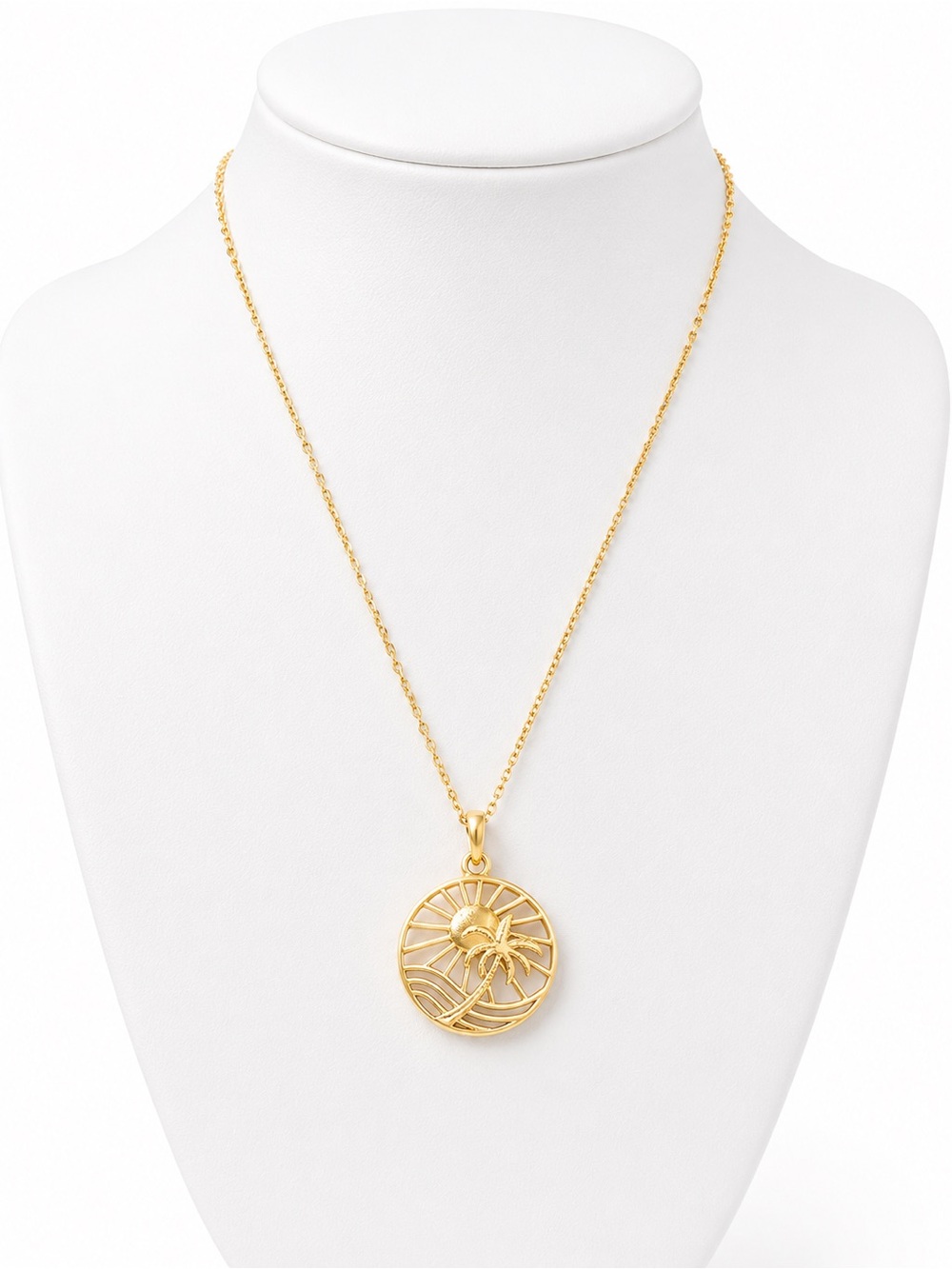 Gold Sun and Palm Circle Pendant Necklace - Women Jewelry